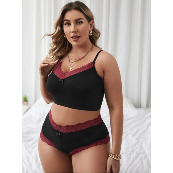 3X 18 Plus Black Lace Trim Lingerie Set - Picture 1 of 4